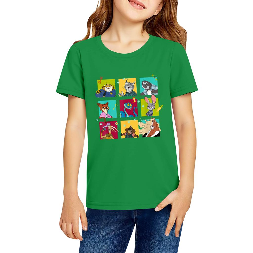 Fashionable Round Neck Short Sleeve Work Clothes Printed Tops For KID Summer Tops