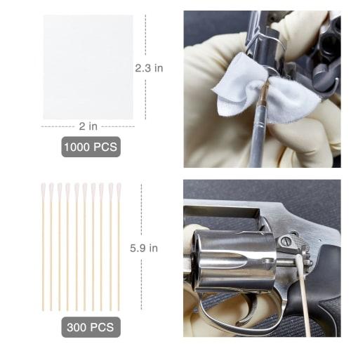 Gun Cleaning Supplies: 1000 Gun Cleaning Patches, 300 Gun Cleaning Swabs, 6-inch Long Cotton Swabs, 2-inch X 2.35-inch Lint-Free Gun Cleaning Cloths F