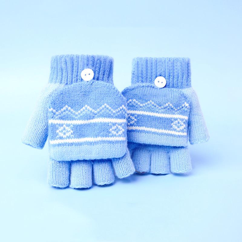 Gestreifte gestrickte doppellagige verdickte warme Halbfinger-Kindergarten-Jungen- und Mädchen-Winterkälte-Kinder-Klapphandschuhe