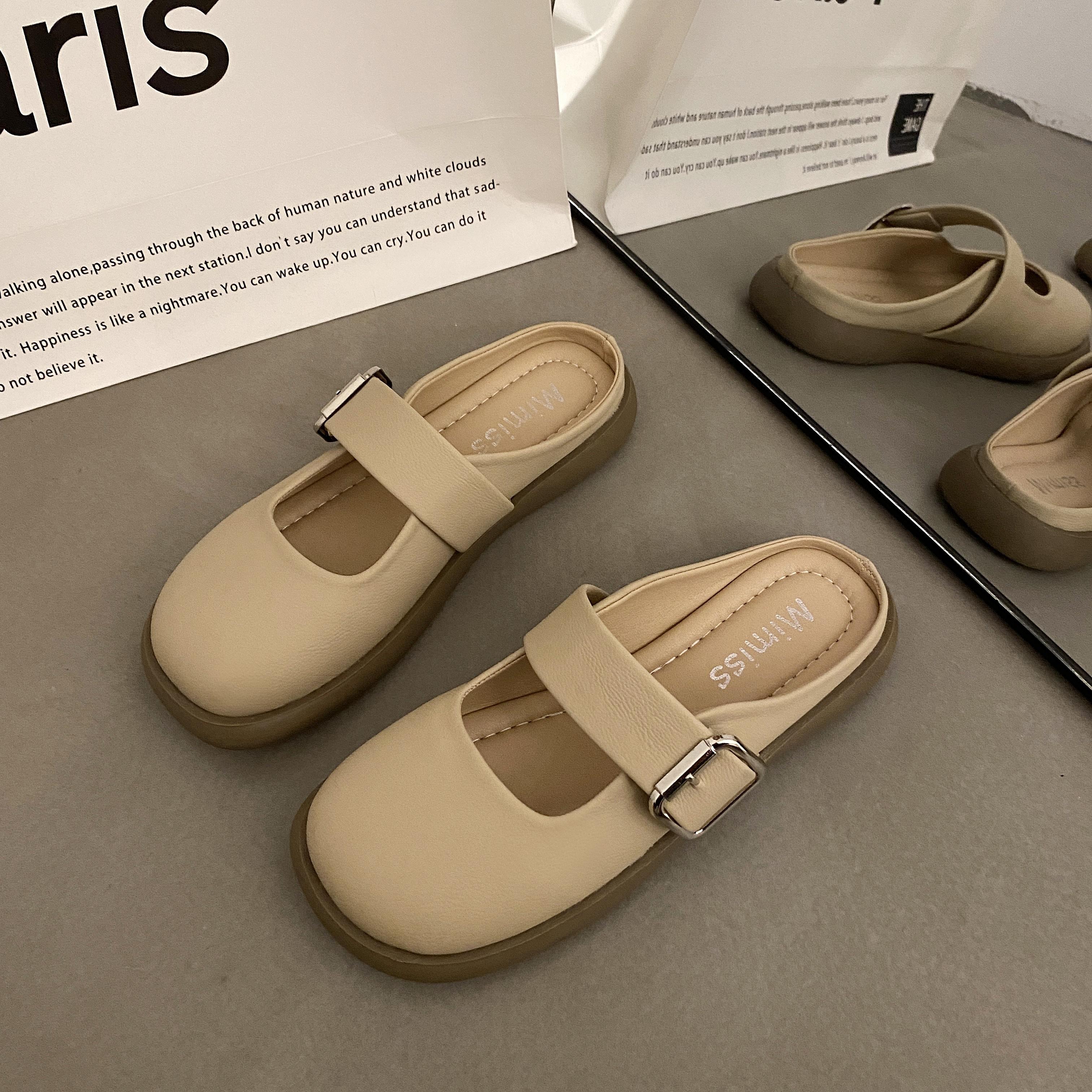 Тапочки Baotou женская летняя одежда 2025 года новые модные универсальные тапочки с плоской подошвой серебристого цвета во французском стиле Мэри Джейн 39 4659₽