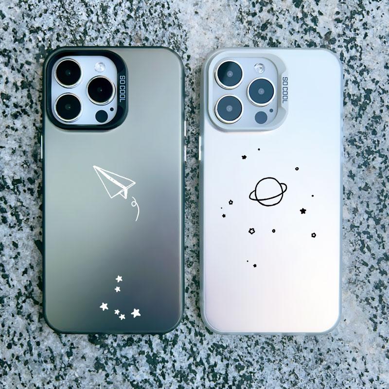 Aircraft Airplane Heart Couple Phone Case For Apple iPhone 16 15 13 12 11 Pro Max 13 Mini 14pro Max Plus Shockproof Laser Covers