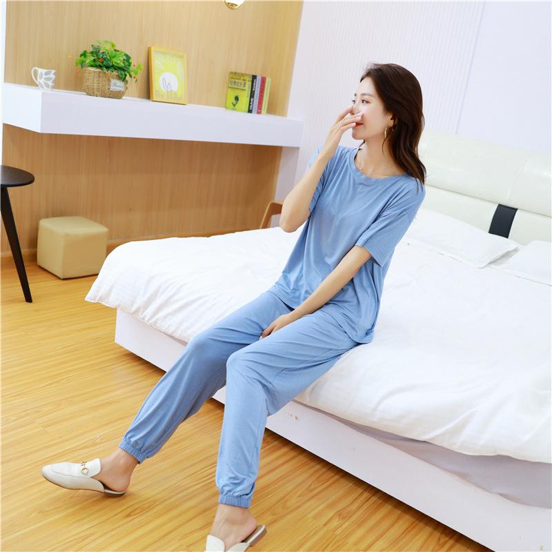 Frühlings- und Herbst-Modal-Pyjama-Set für Damen, große Hauskleidung, lockerer zweiteiliger Sommer-Pyjama, Schlafanzug für Damen