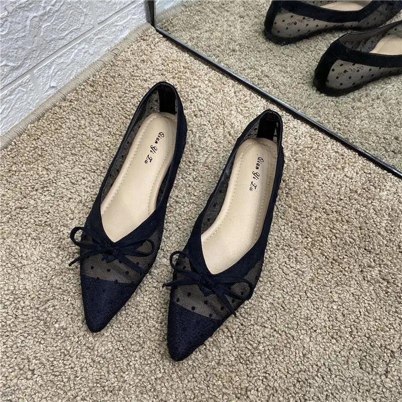 Pointed Toe with Bow Women's Shoes Office Low Heel Elegant Loafers Ladies Footwear Black On Promotion High Quality Shoe Young E