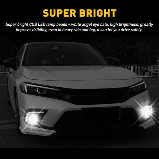 3.5" Projector COB LED Eyes Halo Angel Ring Fog Lights DRL Driving Lamp White 2X