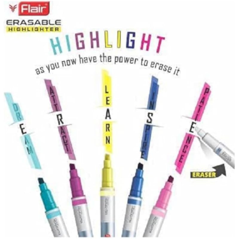 FLAIR Creative Series Erasable Chisel Point 1 To 4 Mm Highlighter Blister Pack | Easily Erase What You Highlight | Non T