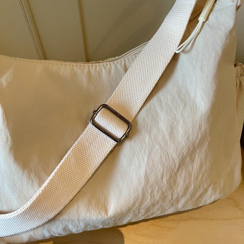 Casual Nylon Crossbody Shoulder Bag with Multiple Zipper Pockets Adjustable Strap Lightweight Hobo Purse