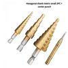 3PC Step Drill Bit Set - Metric & Imperial Sizes, Hex Shank Cone Cutter for Thin Metal & Plastic, 3 Sizes Titanium Coated