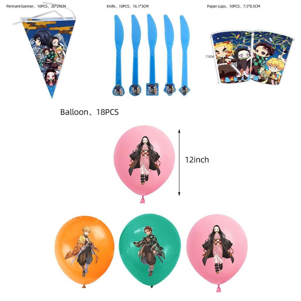 Impressionanti Decorazioni per Festa di Compleanno per Bambini a Tema Demon Slayer con Stendardi Palloncini e Adesivi