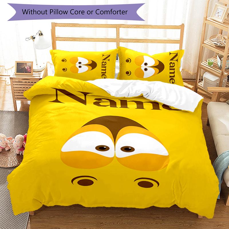 3pcs Custom Name Cartoon Larva Bedding Set Duvet Cover Closure Includes 1 Duvet Cover & 2 Pillowcases for All Seasons Bedroom Decor