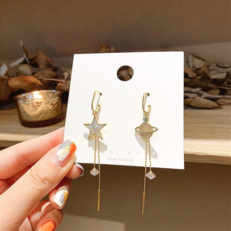 

1Pair Asymmetric Cosmic Star Tassel Earrings Exquisite Light Luxury Earring Gift
