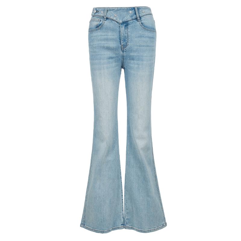 VEROMODA Women's Rhinestone Slant Waist Flared Jeans