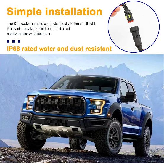 4PCS Car Grille Lights, Bright Amber LED Grill Lights With Wiring Harness, Waterproof Front Grill Trim Lamps, Vehicle Exterior Grille Lamps