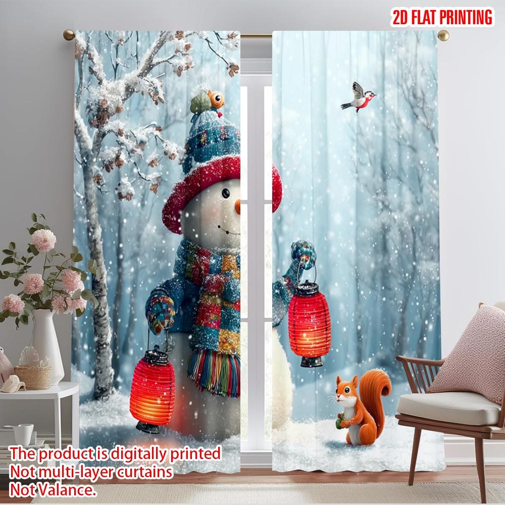 2pcs,2D Plane Printing Print Curtains Christmas Snowman Durable Polyester (without Rod) Versatile All for Living Room, Bedroom,