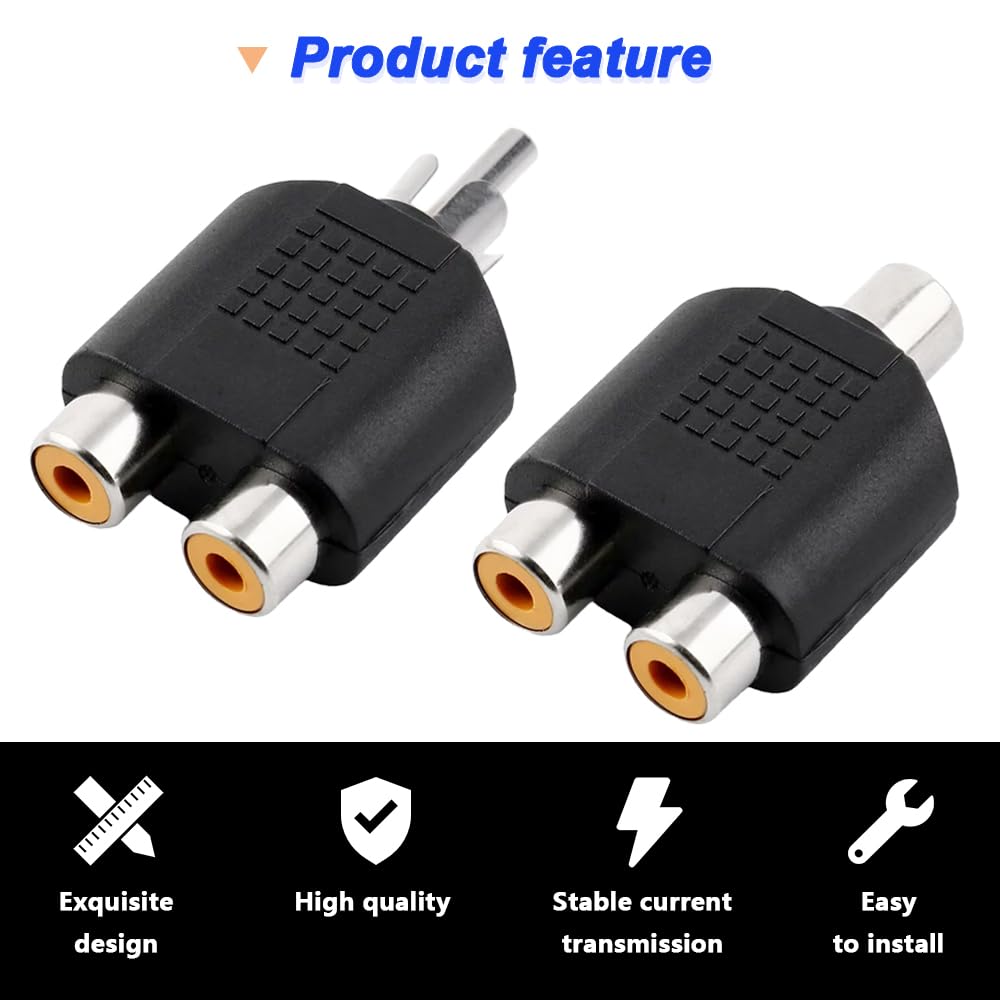 Xiatiaosann RCA Y Splitter RCA 1 Male to 2 Female Phono Connector AV Video Y Splitter RCA 1 Female to 2 Female Phono Connector AV Video Y Splitter for