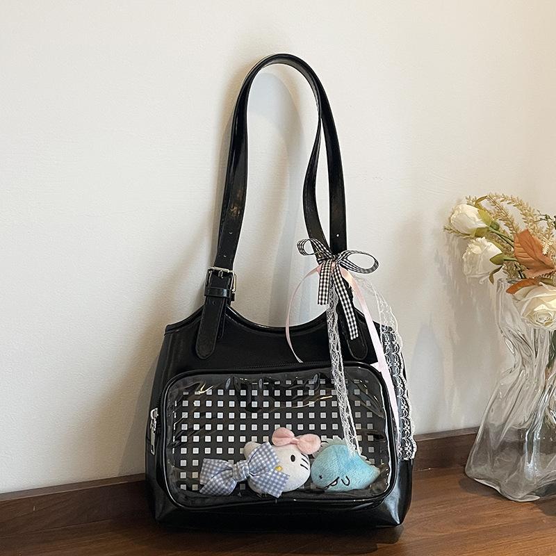 

Милая нишевая сумка для боли для девочки 2025 новая летняя универсальная сумка через плечо под мышку портативная сумка-тоут чёрный