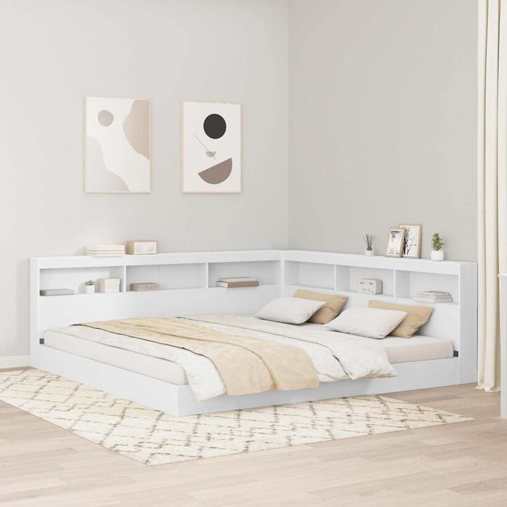 Bett mit Bücherregal und Kopfteil Weiß 180 x 200 cm Holzwerkstoff