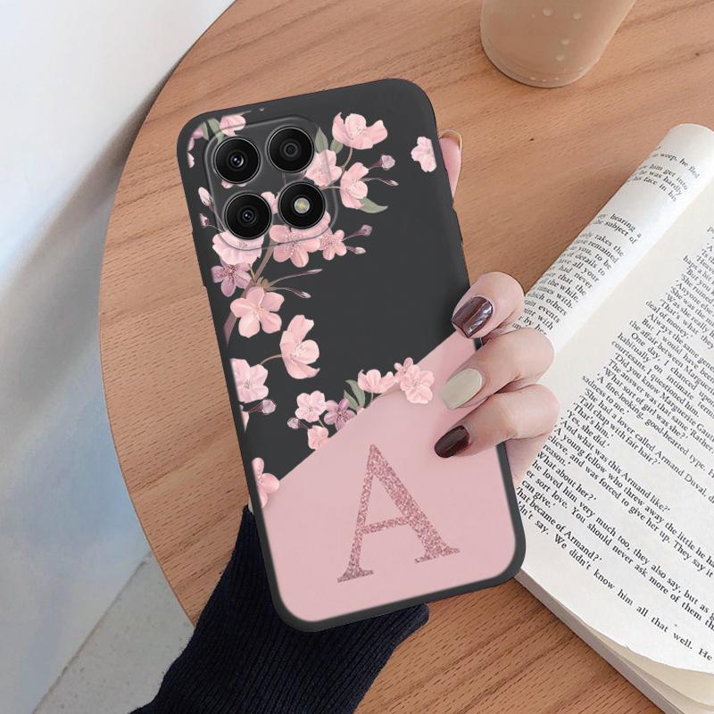 

For Honor X6 X6S Case Stylish Letters Soft Silicone Cover Beautiful Flower Initial Alphabet Funda For Honor X7b X7c Shell Bag Honor X6