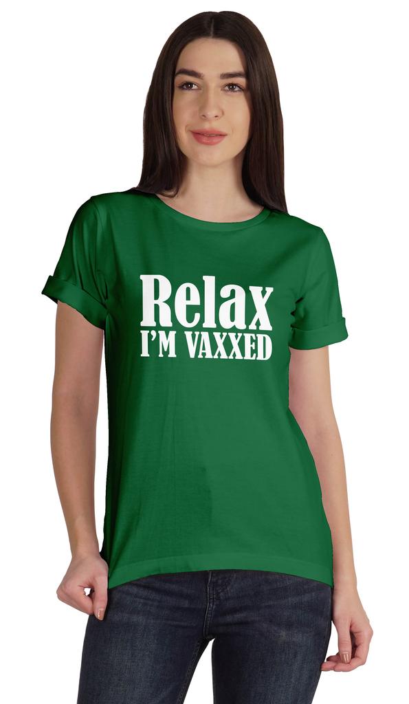 Inkmeso Relax I'M Vaxxed Funny Pro-Vaccine Crew Neck Cotton T-shirt For