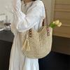 Modemarke für Frauen Handtaschen aus gewebtem Korbgeflecht aus Stroh, handgefertigt, Sommer-Strandtaschen, weibliche Freizeitreisen, große Kapazität, Rattan-Tragetaschen