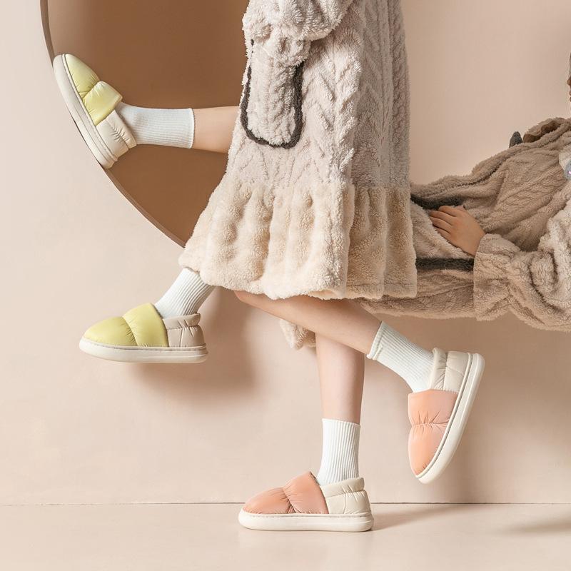 Stepping on shit cotton slippers women's autumn and winter thick-bottomed indoor warm couple waterproof down bag and cotton slippers men's outer wear