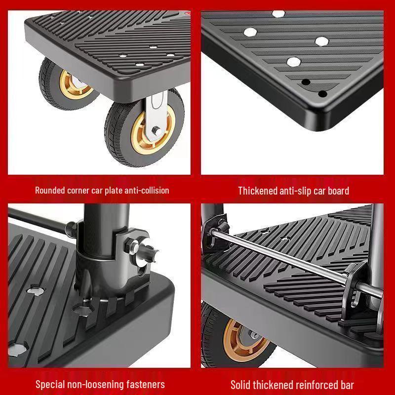 Foldable Four-Wheel Steering Hand Truck: Compact Trolley for Moving and Shipping Goods