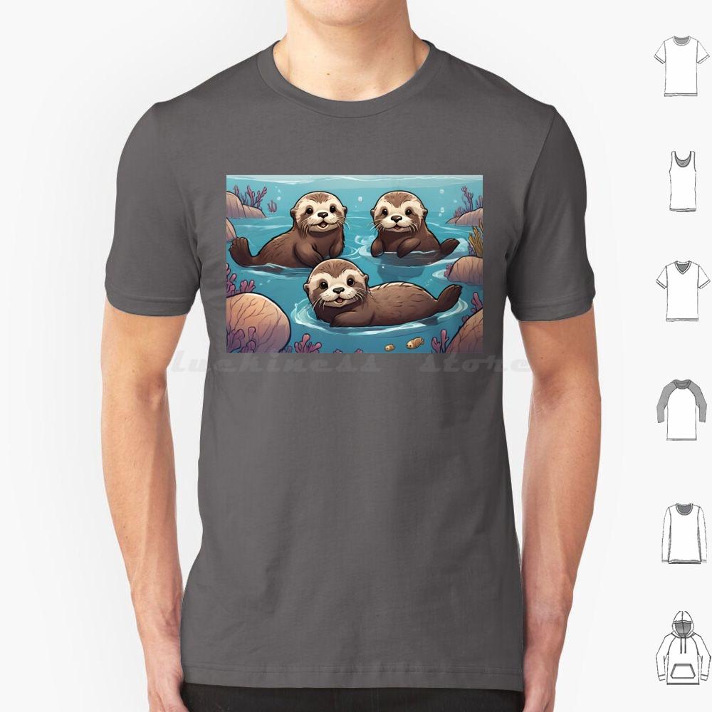 Playful Otters In The Ocean T Shirt Big Size 100 Cotton Otters Swimming Ocean Cute Adorable Family Joyful Playful Wildlife