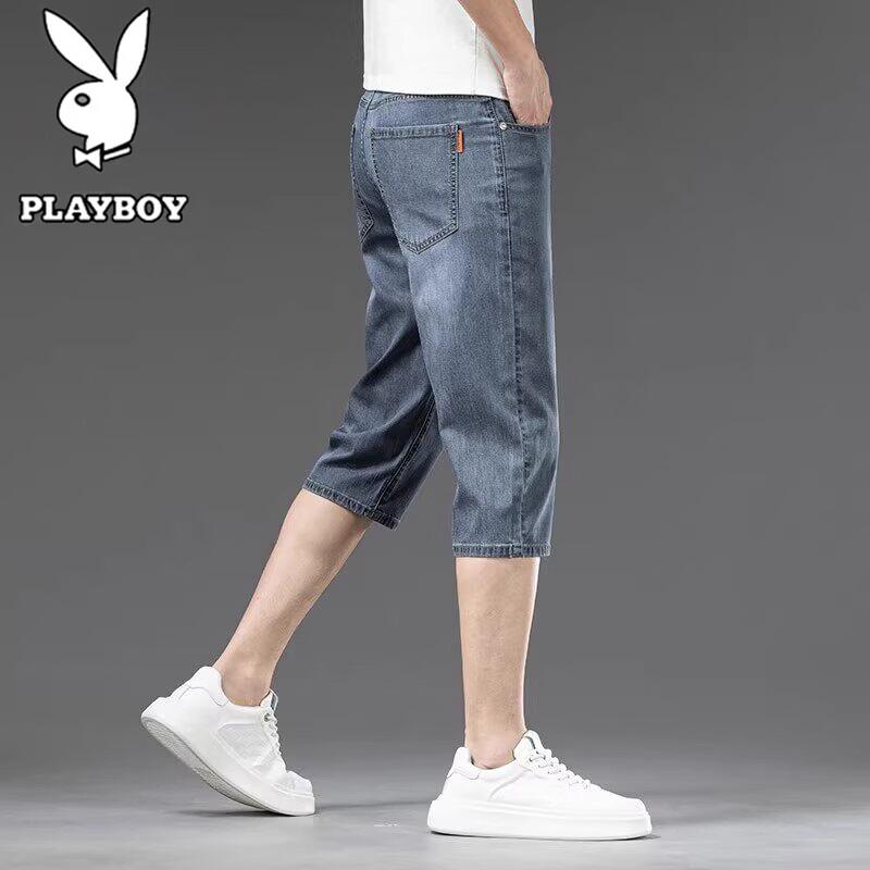 PLAYBOY Men s Casual Ice Silk Denim Capris 28