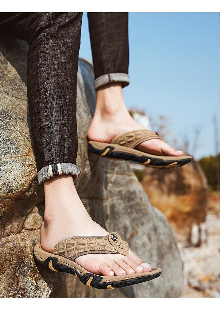 Men's Casual Non-slip Leather Sport Flip-flops for Summer Beach & Outdoor Wear