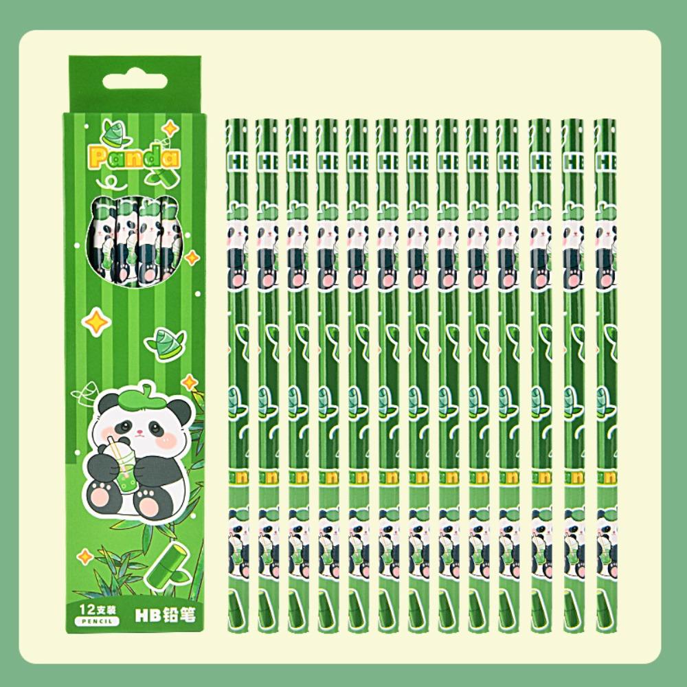 12Pcs/Set Cute Panda Pencil Wood Stationery Drawing Pen Cartoon Pattern Sketch Pen for Student