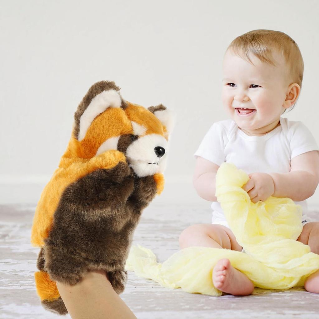 STOBOK Red Panda Hand Puppet, Cute Plush Toy with Moving Mouth for Ventriloquism and Parent-Child Play