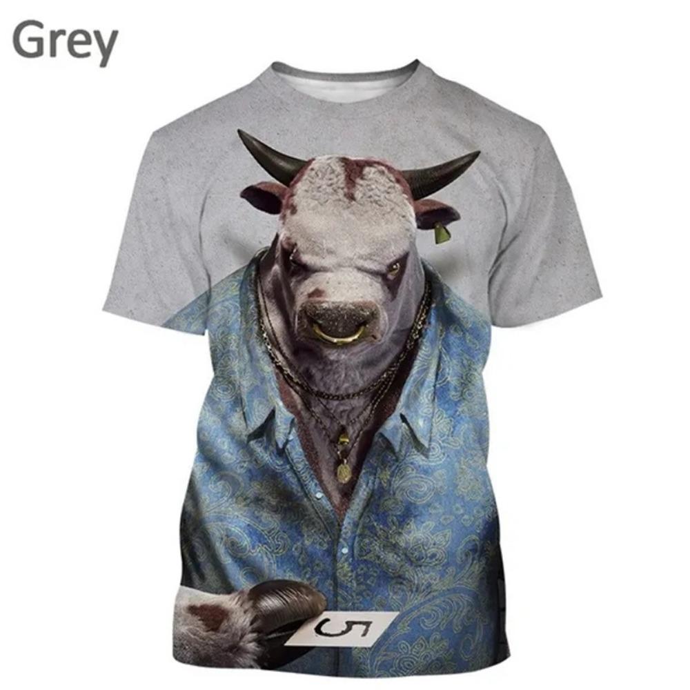 3D Printing Cow Animal Graphic T Shirts Men Funny Retro Short Sleeve T-Shirt O-Neck Full Print Idyllic Tee Tops Streetwear