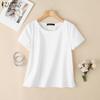 ZANZEA Women Casual Round Neck Summer Cotton Short Sleeve T-Shirts