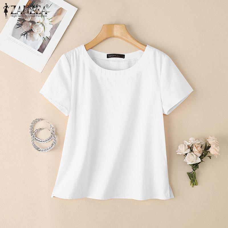 ZANZEA Women Casual Round Neck Summer Cotton Short Sleeve T-Shirts