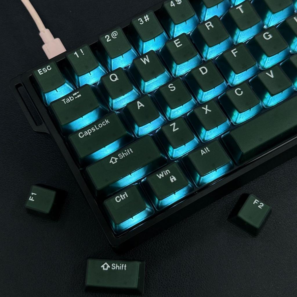 114 Keys Emerald Doule Shot PBT Keycaps Translucent Pudding Keycaps RGB Backlit OEM Profile for Gaming Keyboard MX Switches