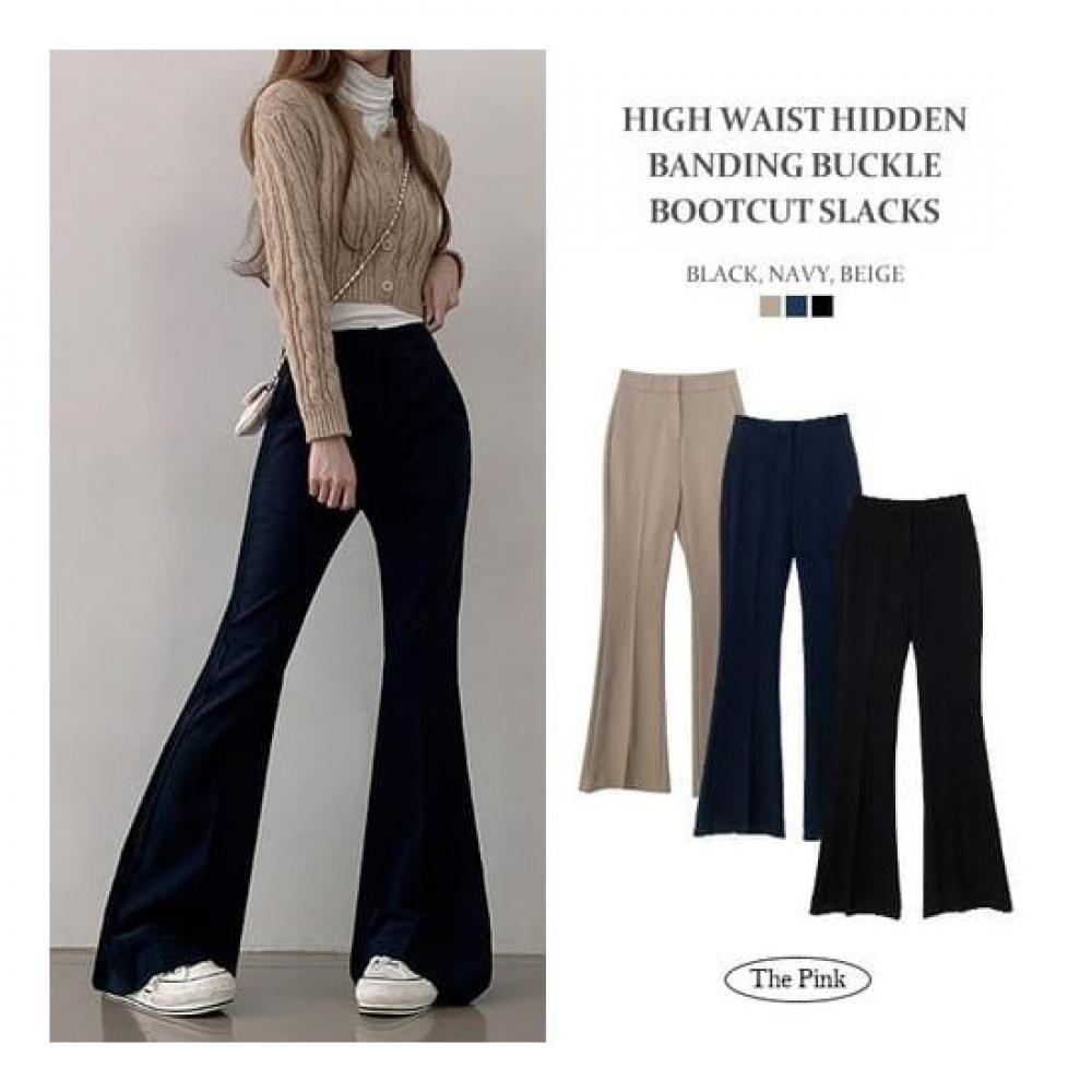 The Pink Women High Waist Hidden Banding Buckle Bootcut Slacks