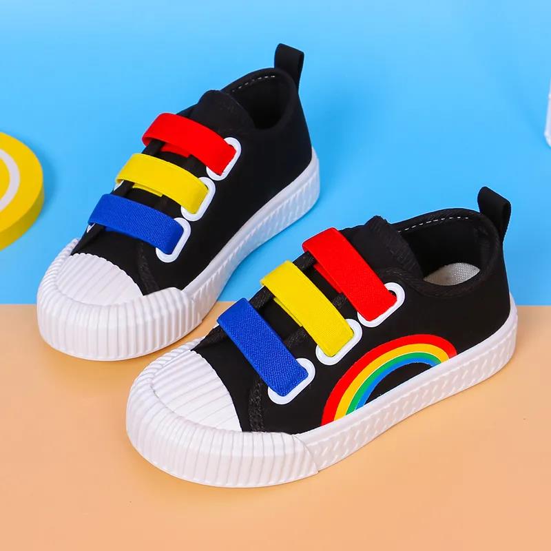 Children's Canvas Shoes In Spring and Summer Soft Sole Flat Casual Shoes Anti-slip Cartoon Rainbow Outdoor Shoes