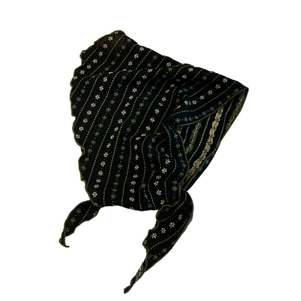 Stripe Print Snow Flower Scarves Korean Style Triangle Hijab Scarf Cotton Linen Headscarf  Gift