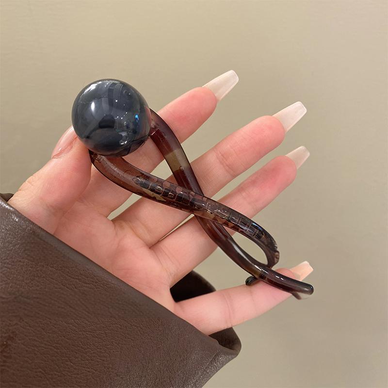 Women Hair Accessories New Twist Hair Clip Plastic Acrylic Bead Imitation Pearl Hairpin Twisted Design Vintage Pearl Hair Clip темно-серого