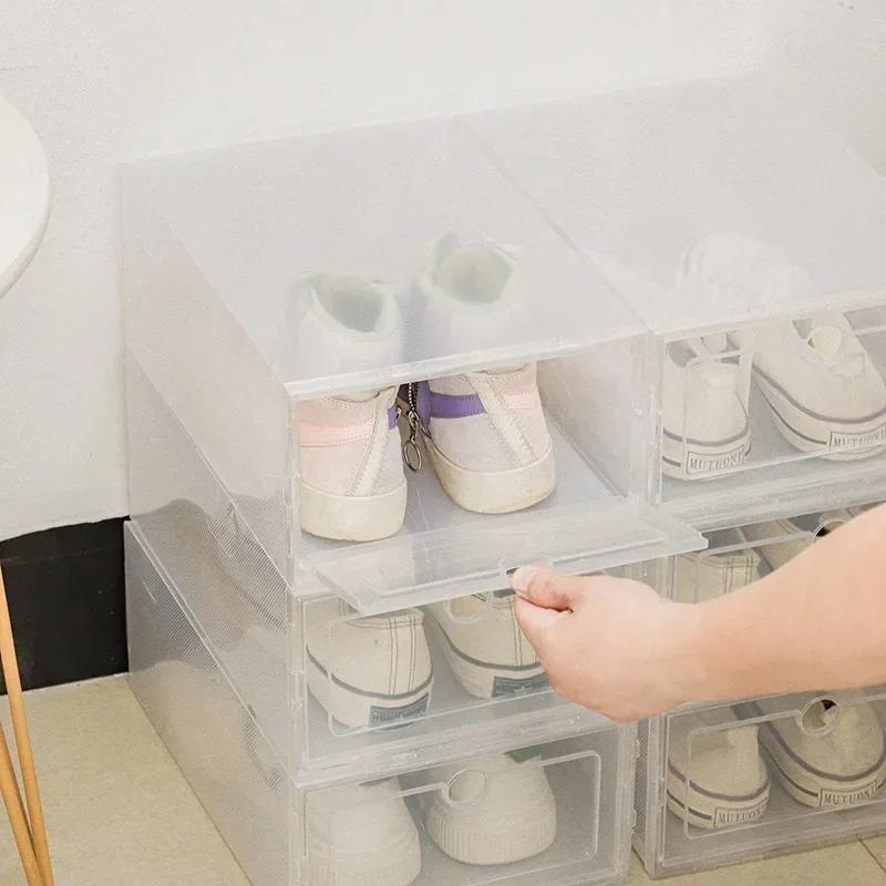 Dustproof Household Storage Box Fold Plastic Thickened Transparent Shoes Box Stackable Combined Shoe Cabinet Organizer Case