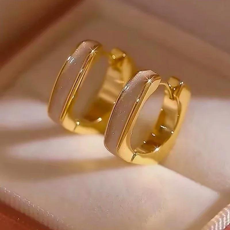 2024 New Trend Oil-dropping Geometric Square Earrings for Women Simple Retro Temperament Ear Buckle Luxury Jewelry Gift