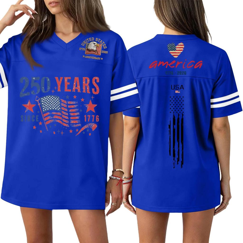 Women's Casual Fashion V-Neck Sports Independence Day Print Short Sleeve Sports T-Shirt Top