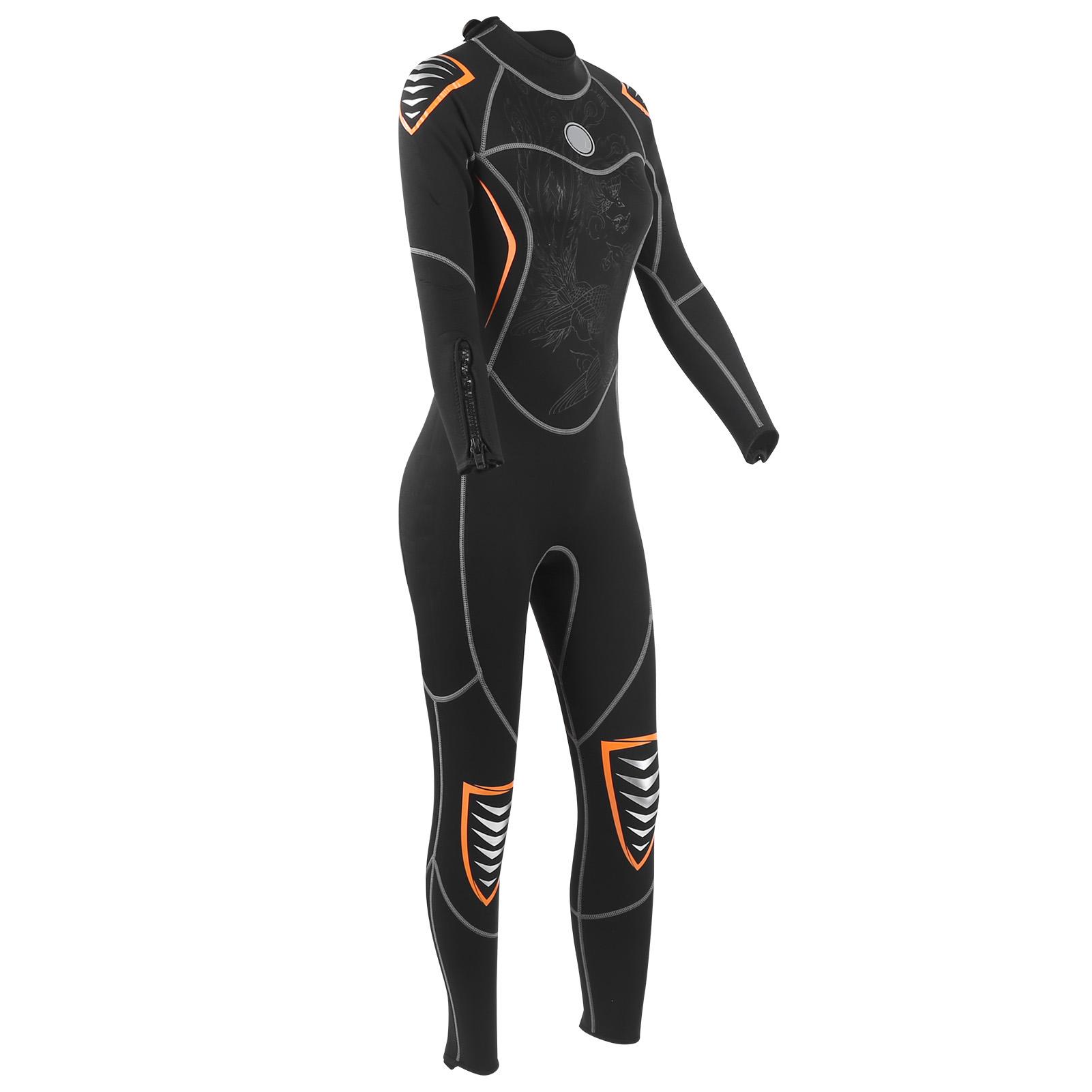 

3mm Diving Suit Wetsuit Jumpsuit Long Sleeve Sunscreen Back Zipper Phoenix Pattern L Female