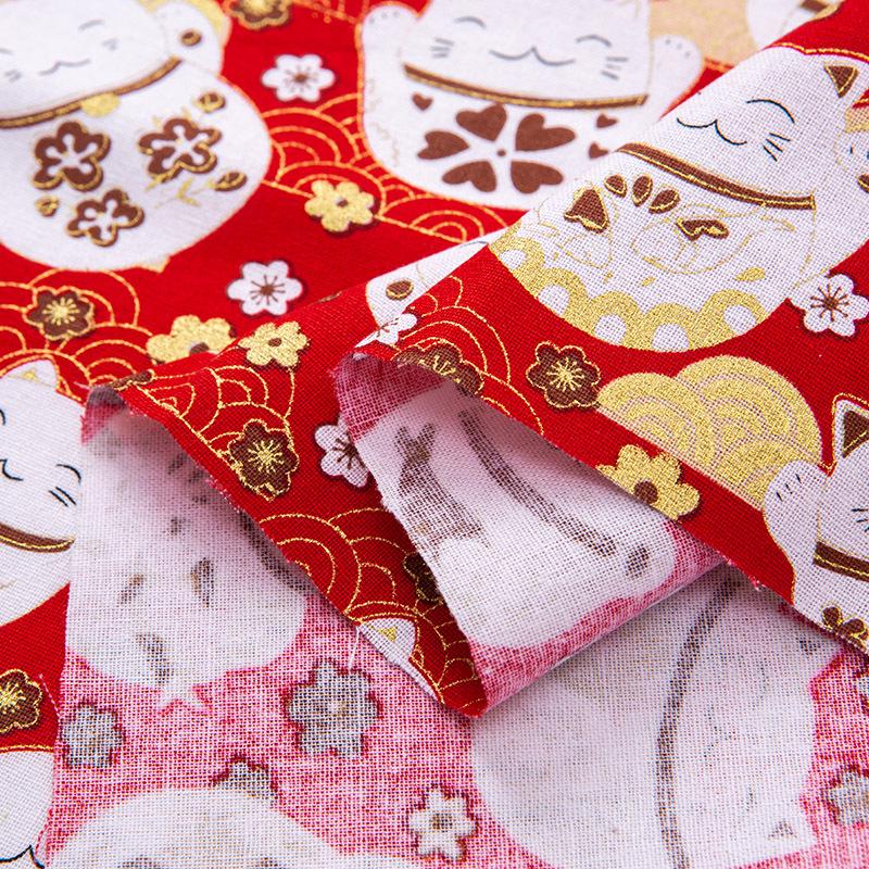 Baumwollstoff mit japanischem Glückskatzen-Druck für Cheongsam- und Hanfu-Kleidung