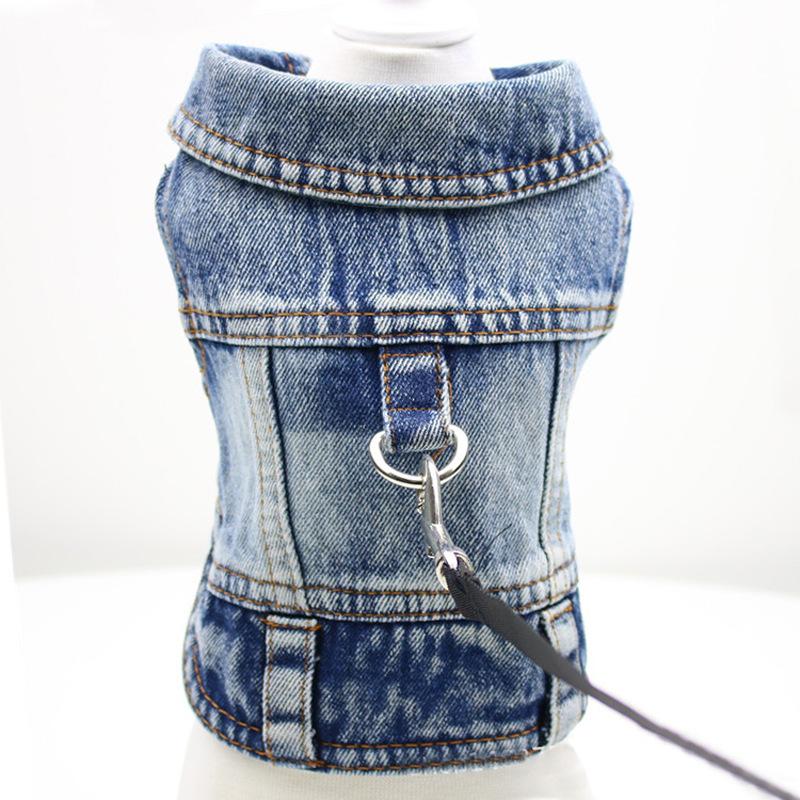 Pet Small Dog Dog Clothing Traction Spring Autumn Winter Denim Vest Jacket