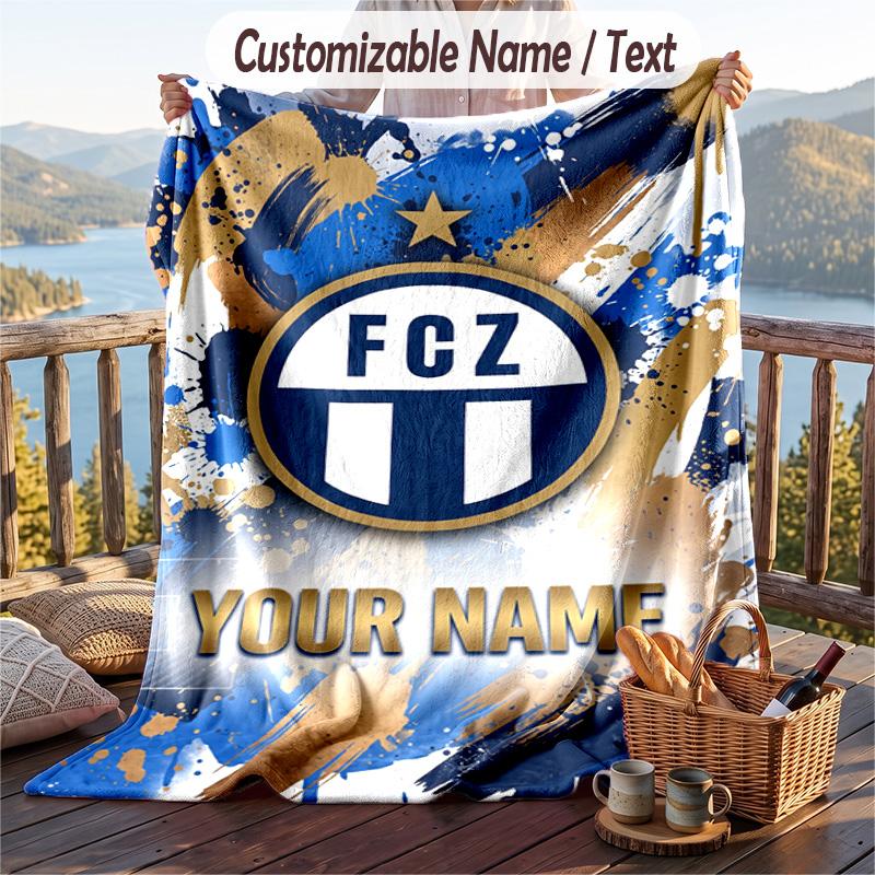 Flannel Blanket FC Zürich Print Custom Name Text Soft Throw for Sofa Bed