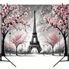 2D Black White Pink Eiffel Tower Cherry Blossom Tapestry for Home Aesthetic Decoration
