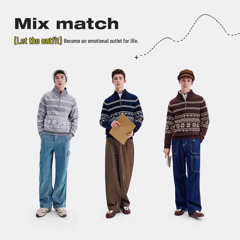 NVG Herren Fair Isle Strickpullover mit halbem Reißverschluss