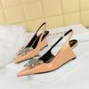 New Wedges Patent Leather Shallow Pointed Toe High Heels Sandals Hollow Back Straps Metal Crystal Bow Ladies Single Shoes