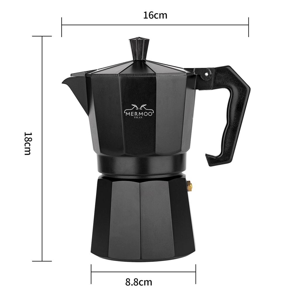 MERMOO YILAN Espresso kávovar Direct Fire 6 šálků 300 ml Černá moka konvička hliníkový kávovar Venkovní kávovar na espresso
