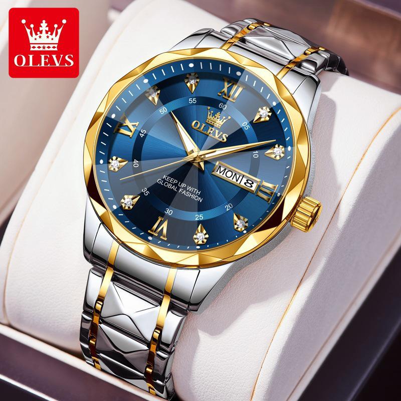 Oulishi 2025 Men's Luminous Waterproof Quartz Watch with Diamond-Shaped Mirror